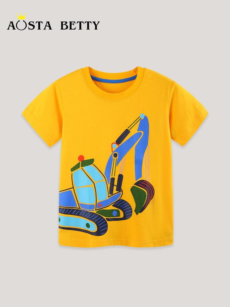 Children's European Style Cartoon Print Summer T-Shirt - Round Neck, Short Sleeve for Boys and Toddlers