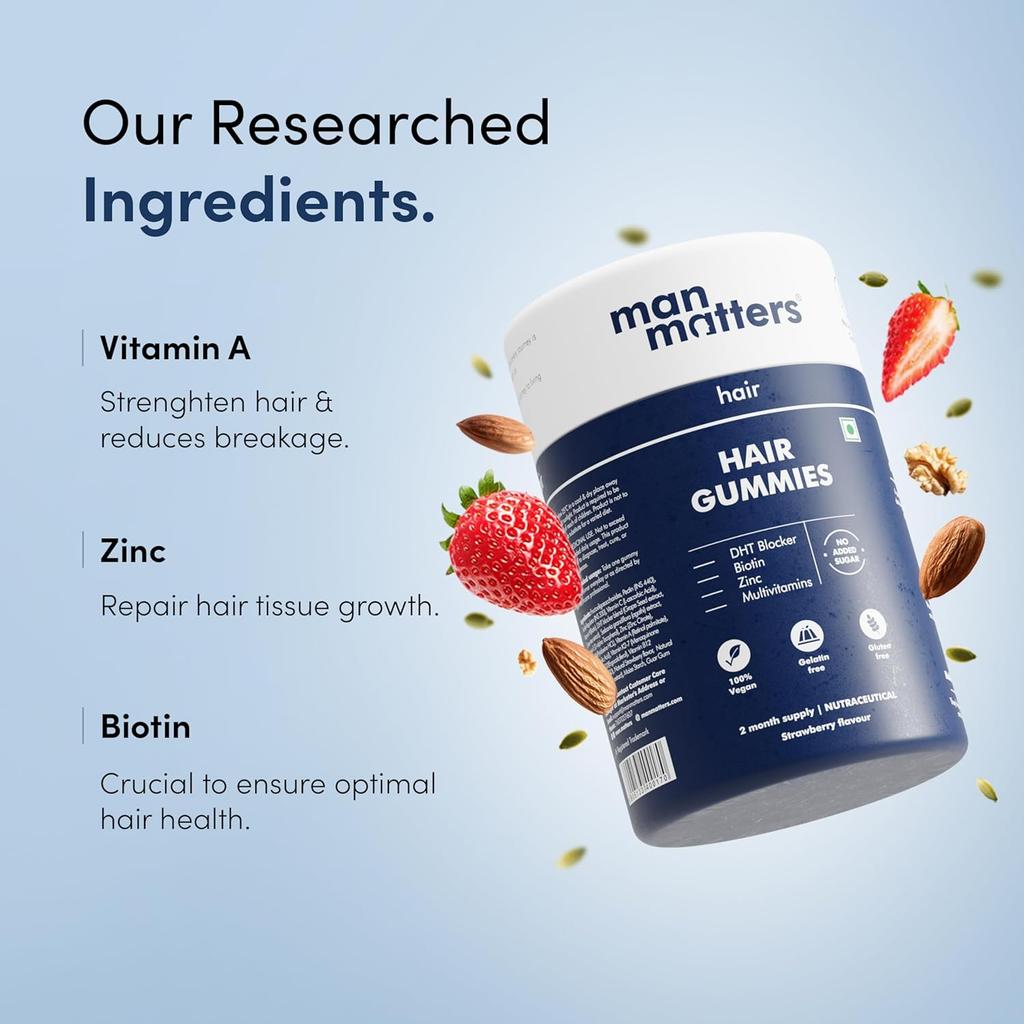 Man Matters Biotin Hair Gummies 60 Count No Added Sugar Vegetarian Chewables For Daily Hair Nutrition And Shine