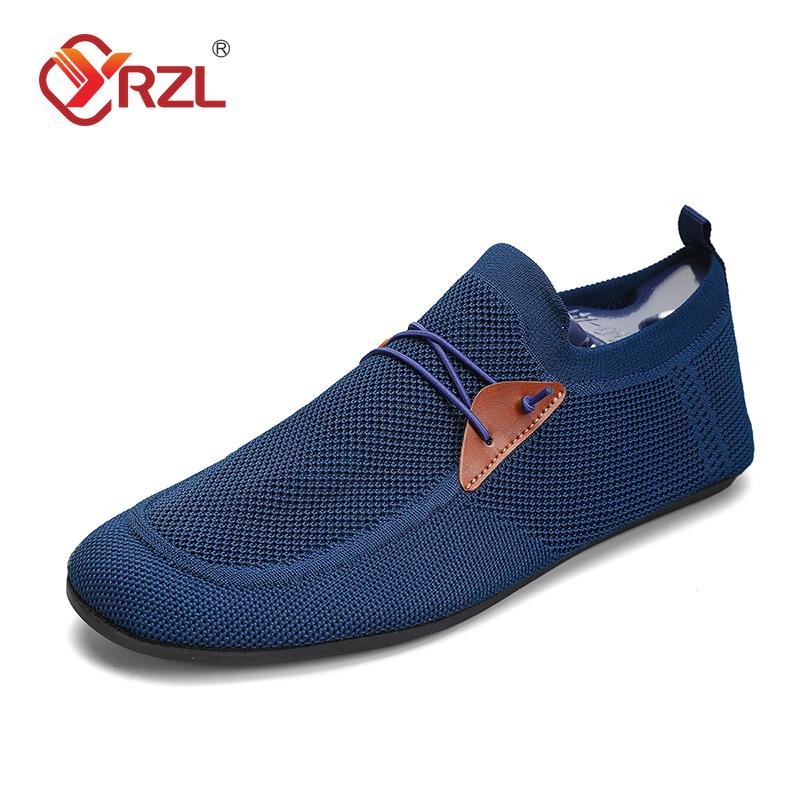 YRZL Casual Men's Shoes Summer Solid Color Mesh Breathable Flats Male Comfortable Lightweight Shoes Man Slip on Loafers for Men