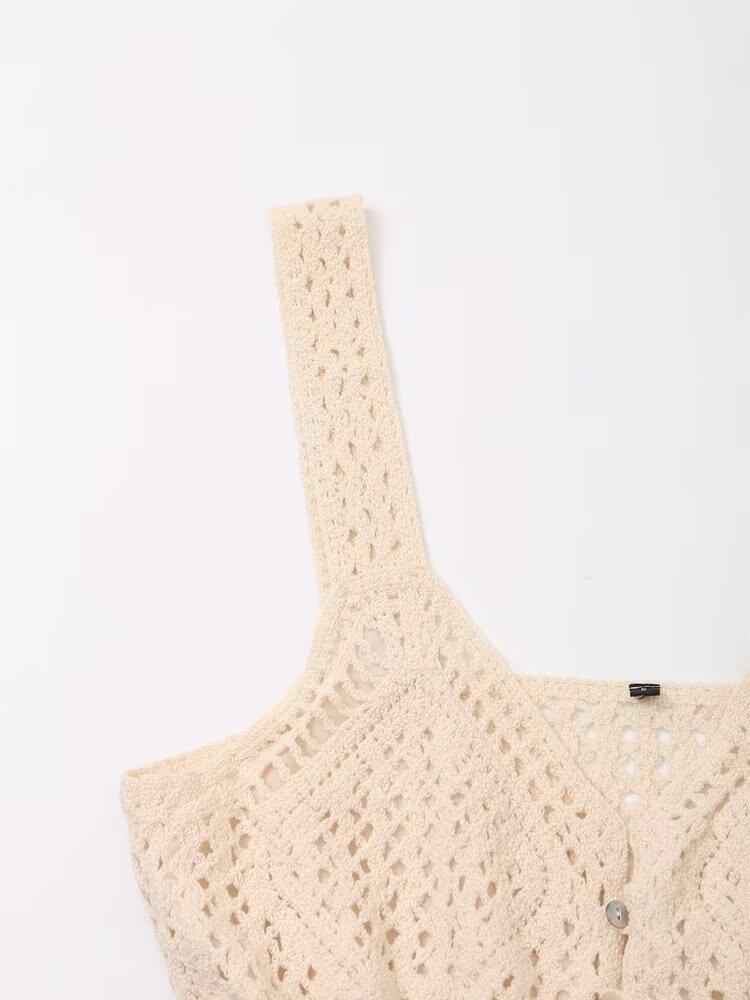 Summer Fashion: European & American Style Hollowed-Out Embroidered Knit Camisole