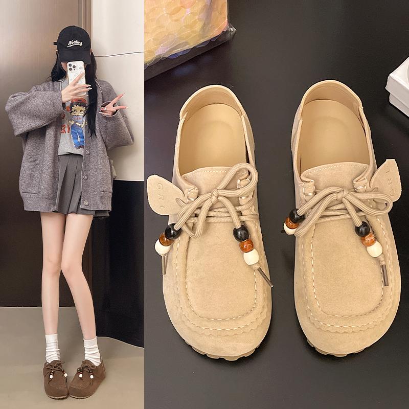 Módní dámské sportovní baleríny s plochou podrážkou Dequn Měkké žluté Jaro Vintage Všestranné ležérní boty Kožený vnitřní materiál