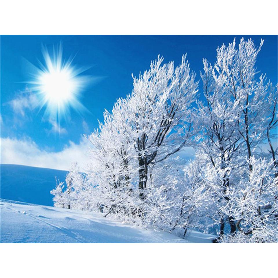 5D DIY Diamond Painting Landscape Winter House Full Round Rhinestone Embroidery Cross Stitch Kit Mosaic Picture Decoration Gift