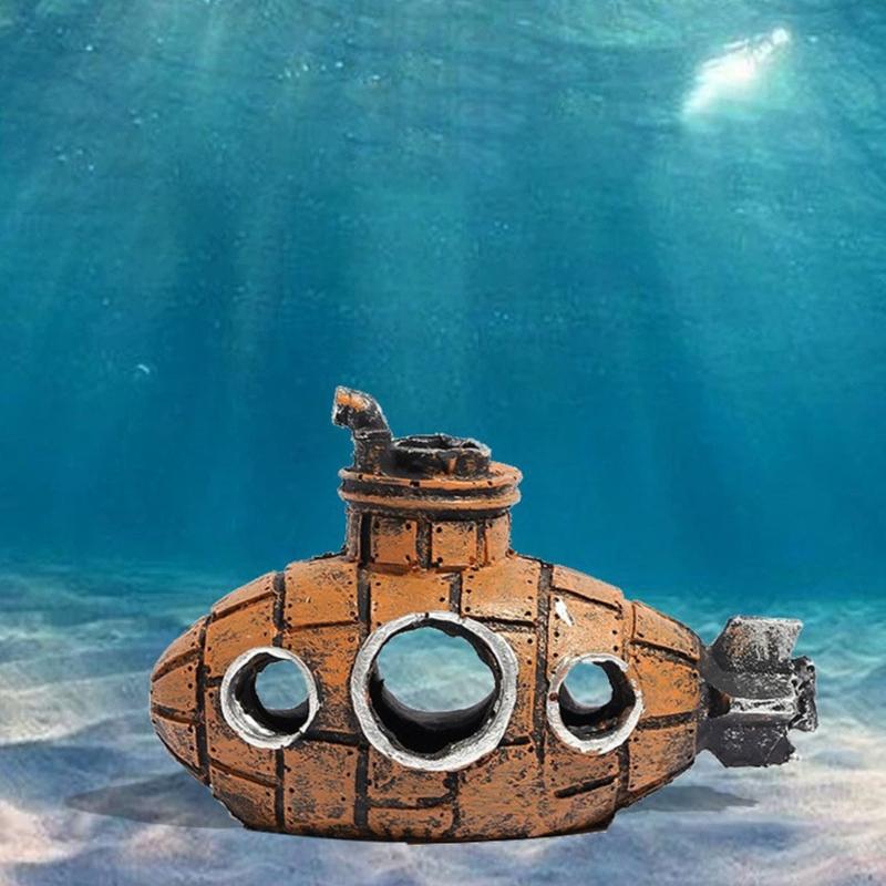 Creative Aquarium Sunken Ship Decorations Resin Pirate Ship Submarines Ornaments Landscaping For Small Medium Fish Tank