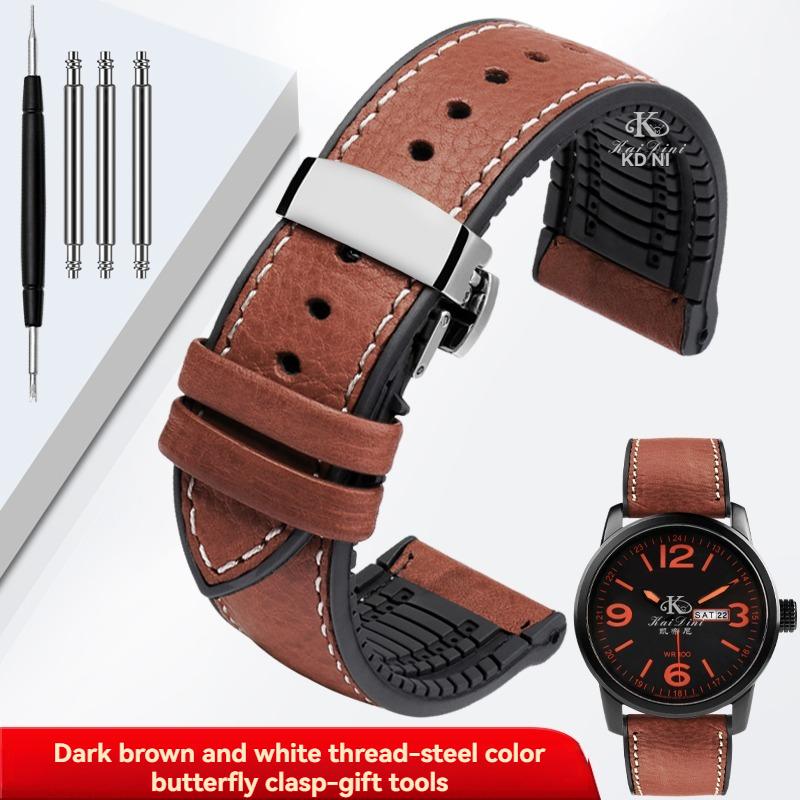 Italy Genuine Leather Skin Watchband For Any Brand Watch Soft Waterproof Rubber Bottom Strap Men Bracelet 19mm 20mm 21 22mm 23mm