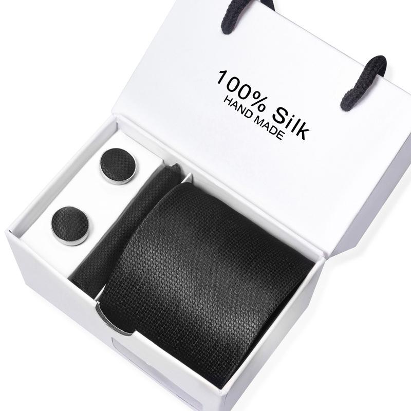 Men'S Business Tie Square Scarf Gift Box Striped Plain Suit Shirt Tie Black Gift Box Set