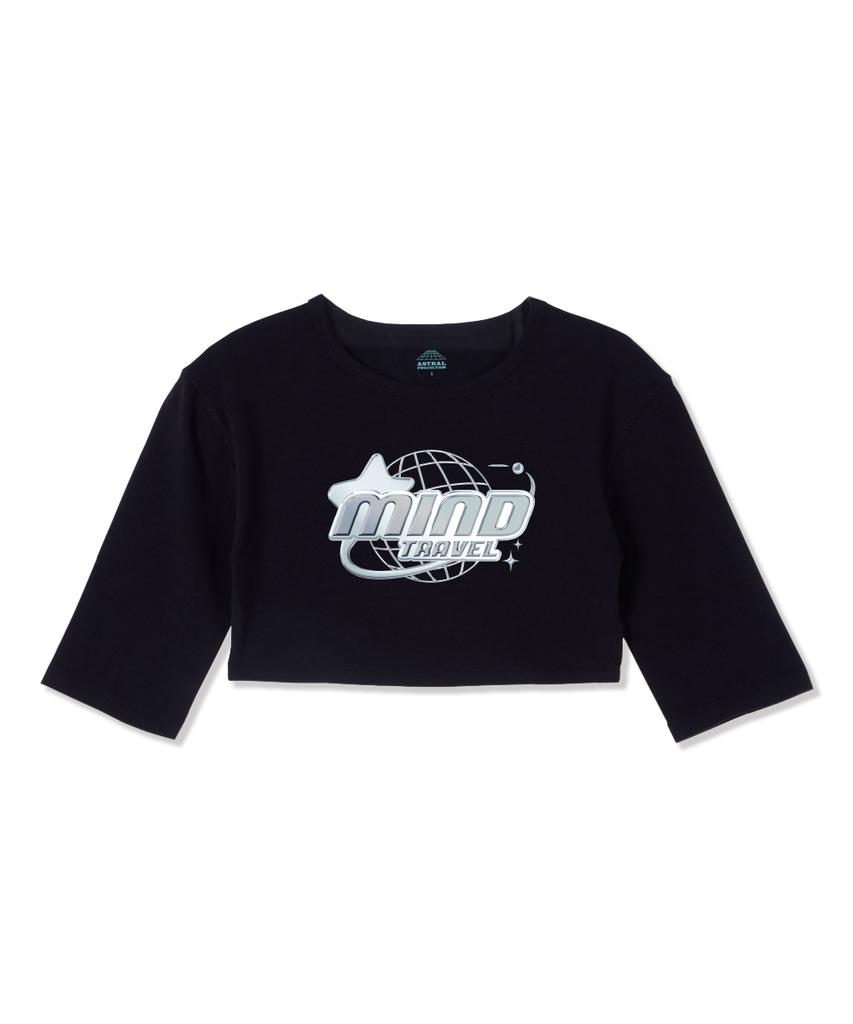 ASTRAL PROJECTION Mind Travel Supima Spandex 5-Quarter Sleeve Short Crop Top_Black