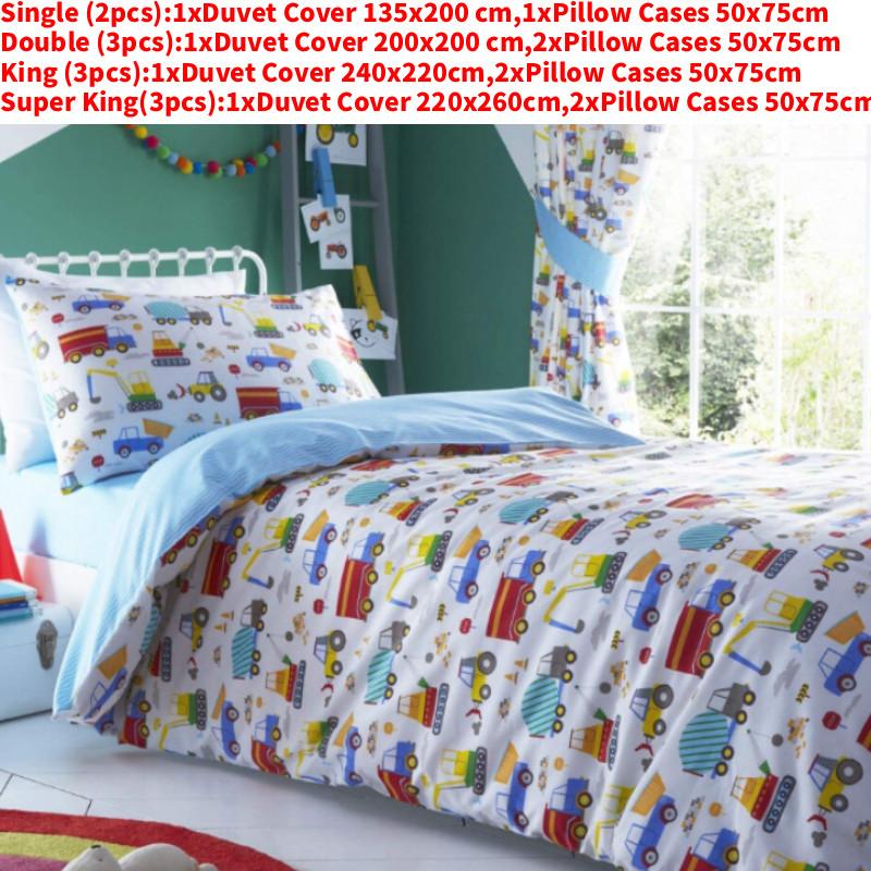

Автомобили Экскаваторы Грузовики Мультяшный Узор Набор Пододеяльник Наволочка Постельное Белье для Спальни 135x200cm