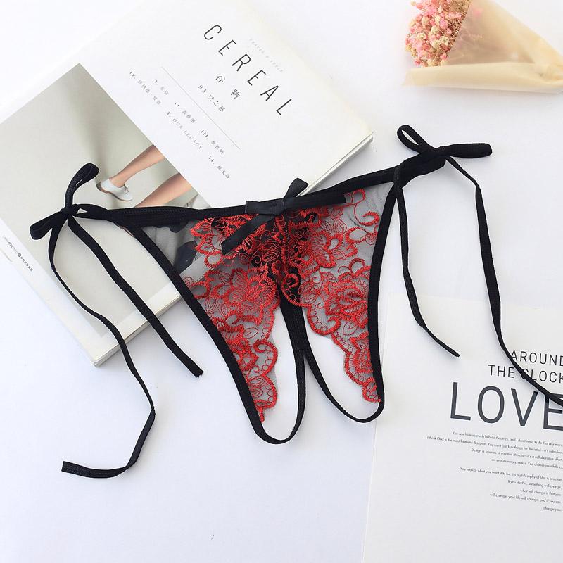 Calcinha sexy lingerie feminina virilha aberta g-string tanga bordado roupa interior feminina k83