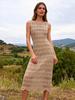 Hot Selling European & American Style Solid Color Knit Beach Maxi Dress - Round Neck, Sleeveless, Sexy.