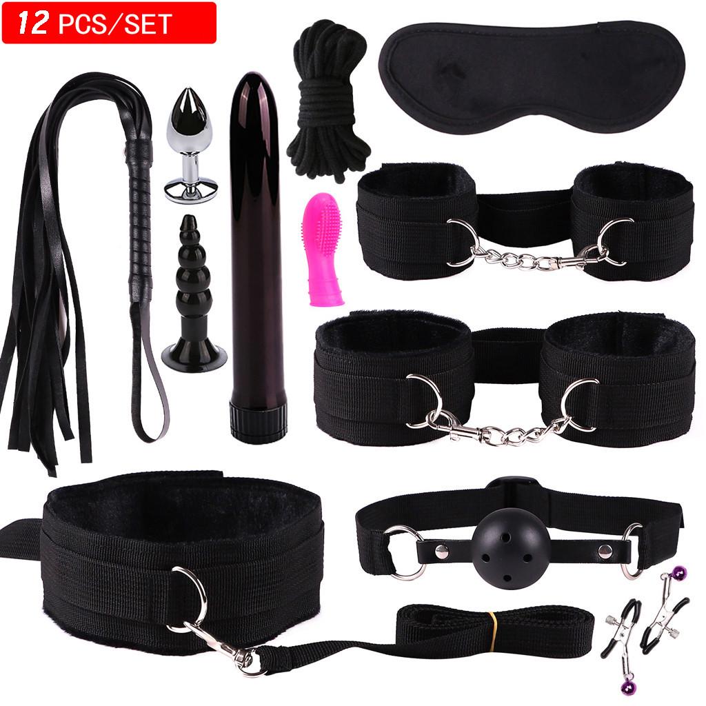 Plush Suit Whip Mask Handcuffs Vibrator Bundled Binding Sexy Toy Set SM Game Kit