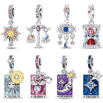 Neue Kupferfarbe Liebhaber Sterne Mond Sonne Magie Tarot Anhänger Perlen Passend für Pandach Original Armbänder DIY Geburtstags Schmuck Geschenk