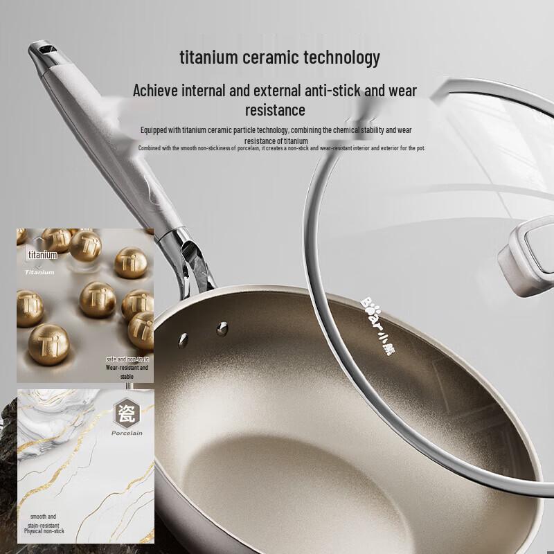 Bear 30cm Titanium Ceramic Non-Stick Wok