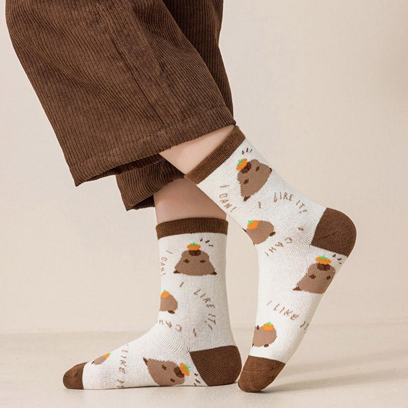 5 Pairs Kids Cute Bear Mid Calf Socks Cotton Warm Autumn Winter Stockings For Boys Girls Baby Children Footwear