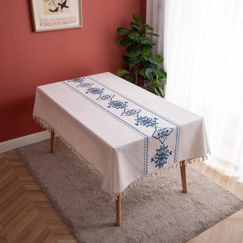 Amazon Embroidery Embroidery Auspicious Cloud Flower Letter Fringed Tablecloth Rectangular Coffee Table Tablecloth Table Cloth