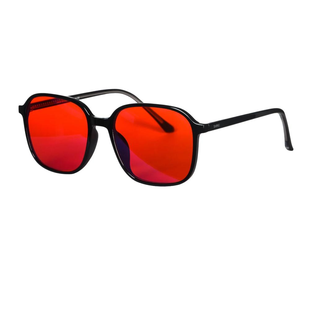 SHINU Brand Glasses Men Women Square Shape Red Lens For Better Sleep Blue Light Blocking Glasses Orange Lens For Computer Gaming