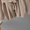 Women's Trendy Casual Wool Three-Piece Suit: Knitted Cardigan, Suspenders, and Wide-Leg Pants.