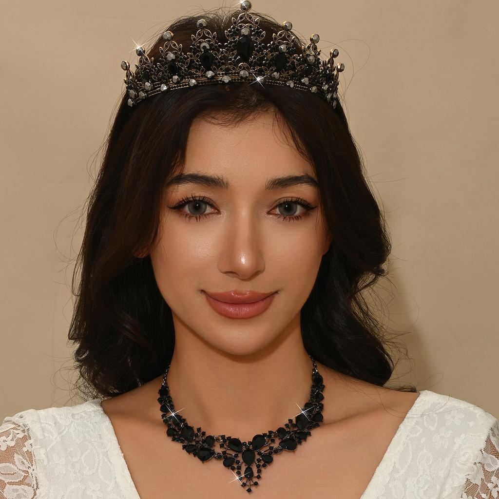 4PC Women's Fashion Gorgeous Mysterious Necklace Earrings Crown Design Zircon Set Suitable for Wedding, Party, Festival Gifts