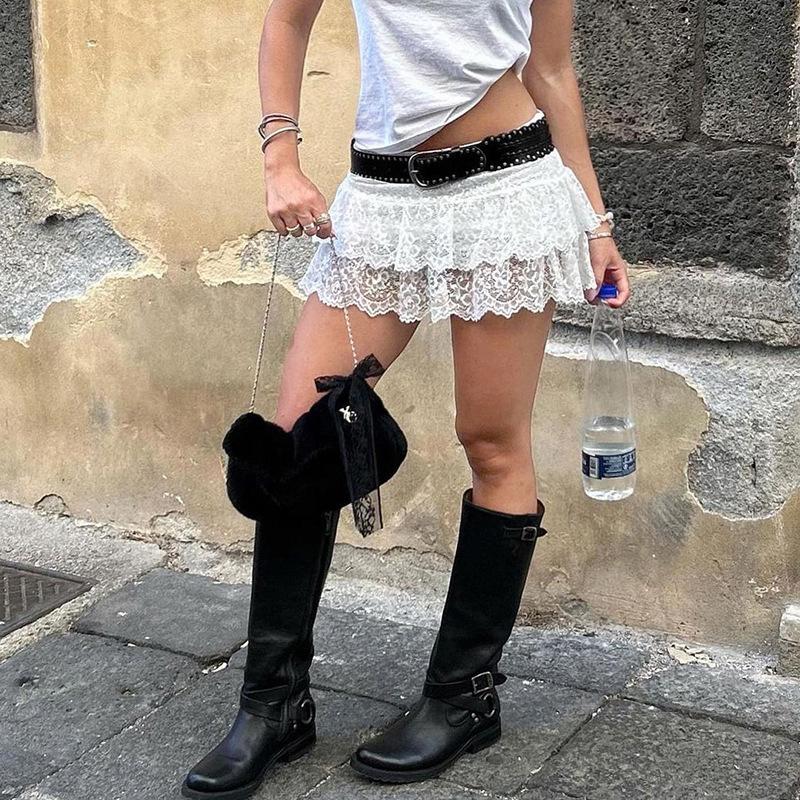 Ballet Style Basic Solid Color High Waist Elastic Double Layer Lace Cake Skirt Young Female Slim-fit Dance Miniskirt Pants