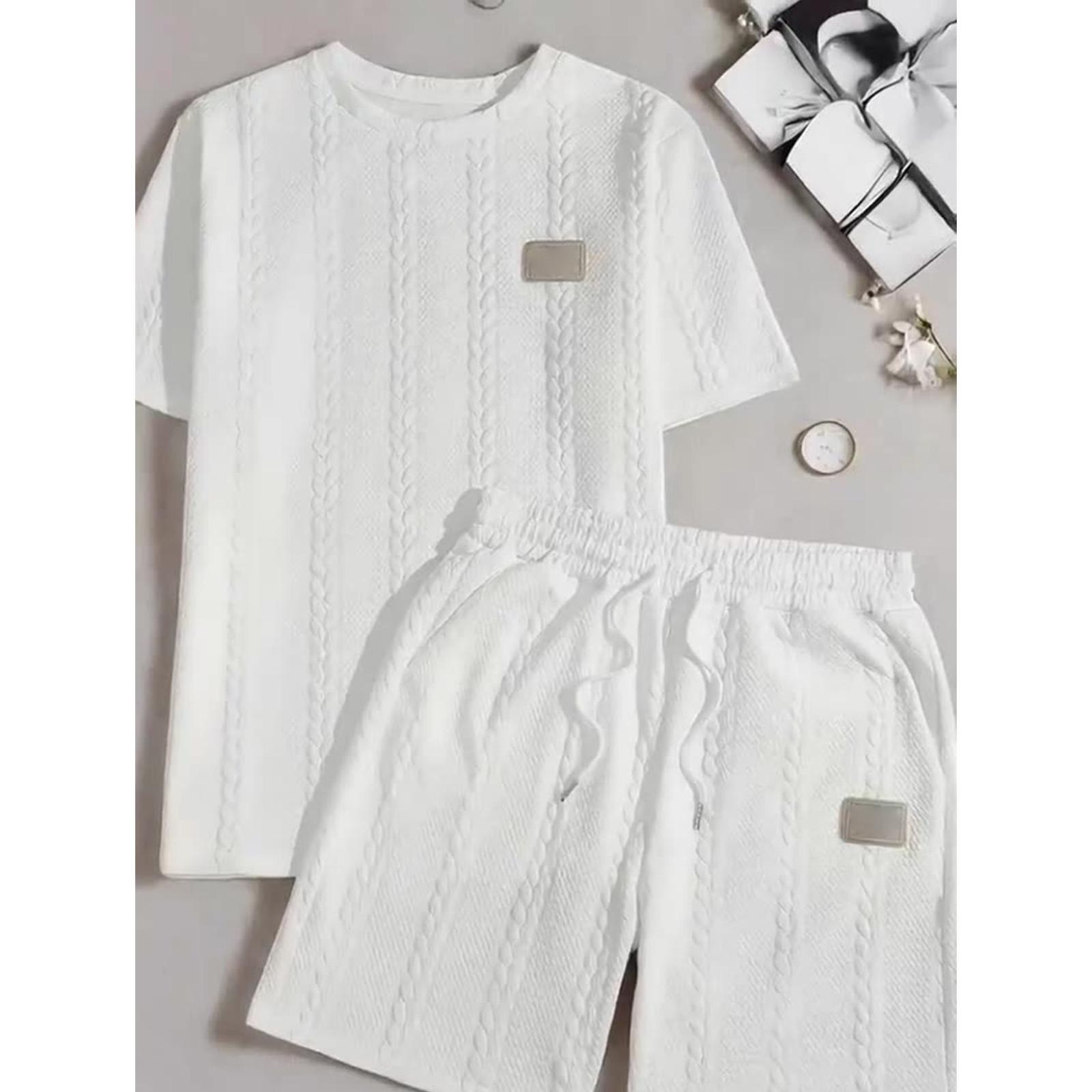 

Men s Large Size Loose Casual Comfortable Short Sleeved Shorts Suit L білий