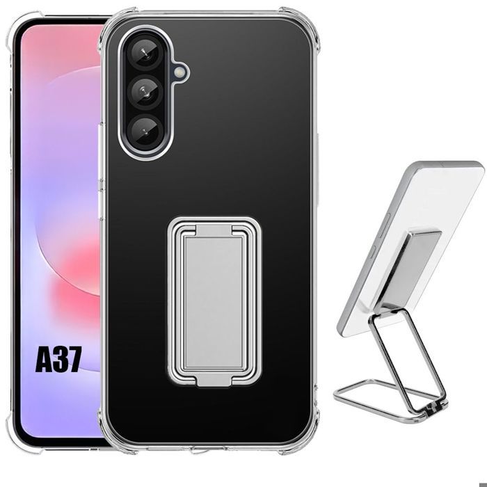 Case for Samsung Galaxy A37 5G, Shockproof Silicone Protection with Adjustable Stand Silver
