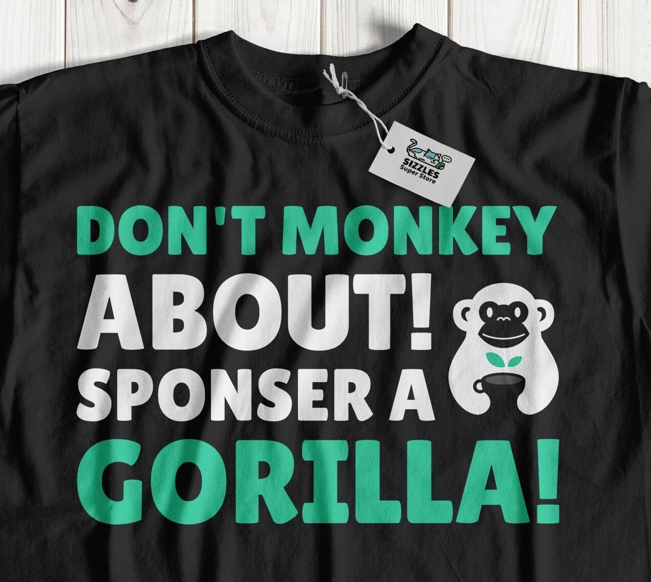 Sponsor A Gorilla! Unisex Funny Sloth T-Shirt Gorilla Conservation Awareness M