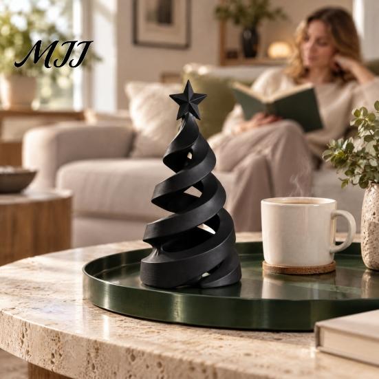 Festive PLA Plastic Art 3D Printed Christmas Tree Candle Holder, Spiral Small Shaped Compact Desktop Holiday Figurine Tealight Stand, Dining