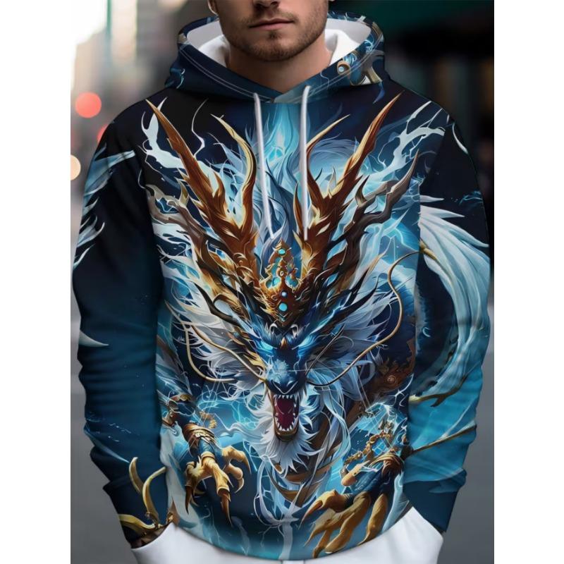 Felpa con cappuccio trendy da uomo per lo street style con stampa, dotata di laccetto per il cappuccio. Adatto per uscite quotidiane e incontri informali.