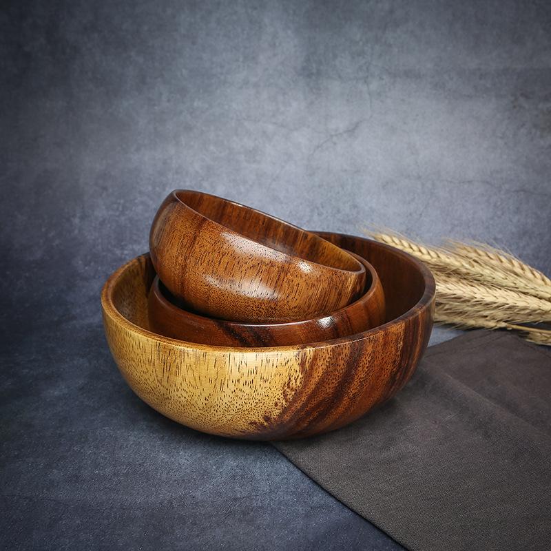 Acacia Wooden Bowl Japanese Style Wood Rice Soup Bowl Salad Ramen Bowl Food Container Kitchen Utensils Tableware