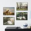 Vintage Country Farmhouse Art Shepherd Elk Hare Lamb Wildlife Poster Canvas Paintings Wall Art Pictures Home