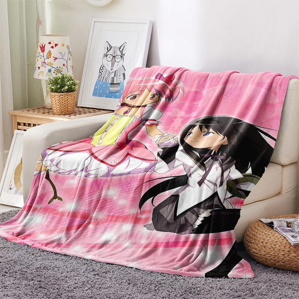 1PC Puella Magi Madoka Magica Print Flannel Blanket, High Quality All Seasons, Home Decor, Warmth and Comfort, Perfect for Christmas Gifts
