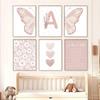 Pink Butterfly Wall Art Poster Nursery Canvas Print Painting Sun Rainbow Daisy Heart Posters Decor Kids Room Decorative Gift