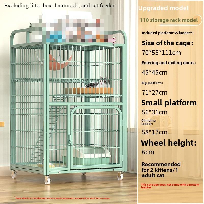 Large Cat House Square Tube Metal Enclosure Multi-Level Kitty Mansion & Pet Playpen Movable Storage Shelf & Comfortable Cat Bed