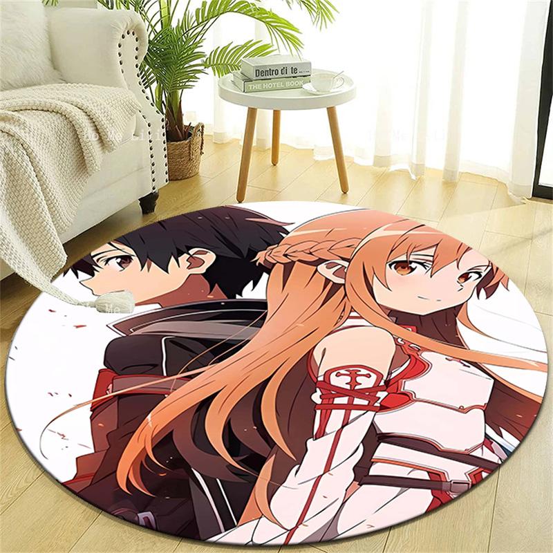1pc Sword Art Online1 Design Printed Area Round Carpet for Bedroom Living Room Home Decor Rugs Mat Non Slip Mat Rug for Bedside