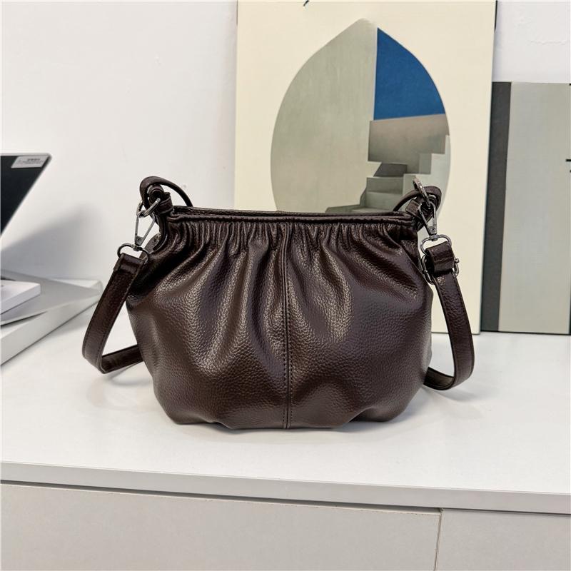 Vintage Ruched Leather Handbag for Women, Soft Multi-pocket Shoulder Crossbody Bag, Casual Large Capacity Hobo Purse for Daily Work Travel
