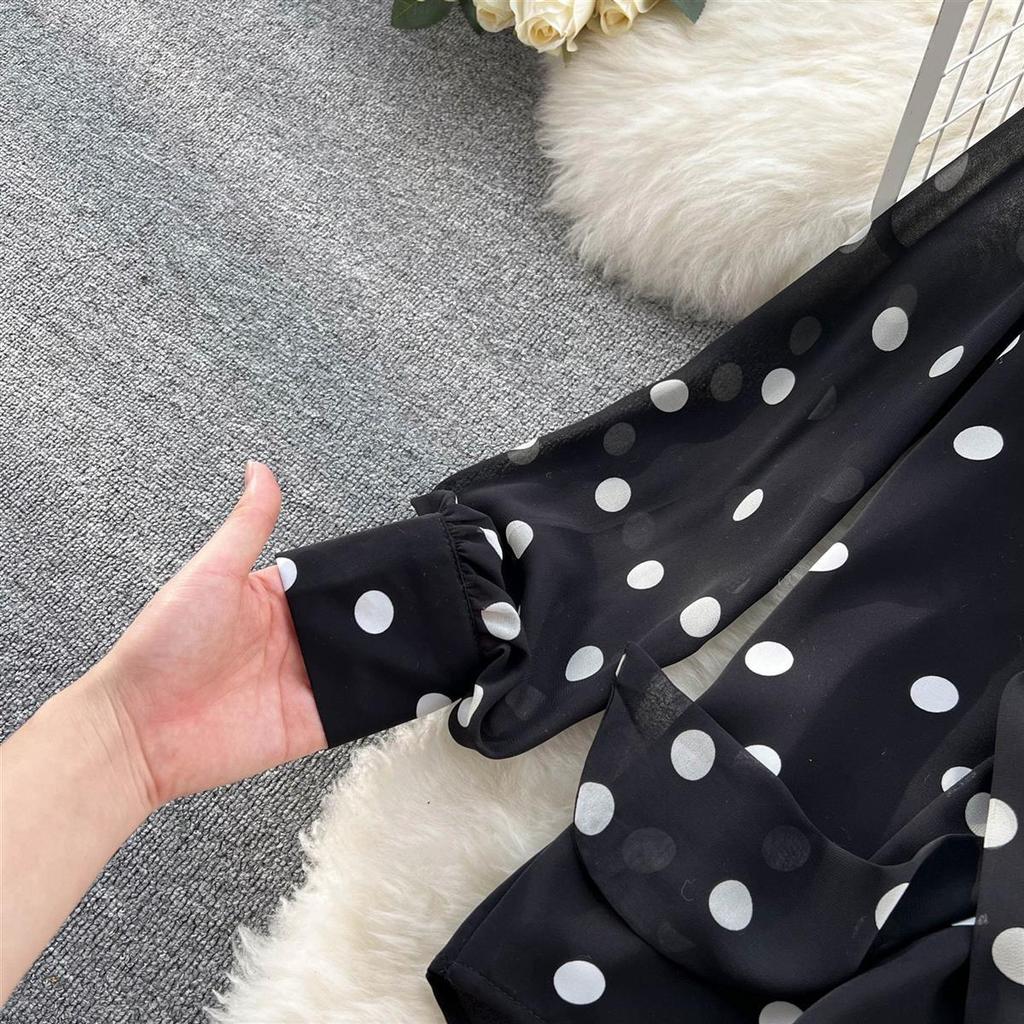 Chiffon Shirt Women's Summer Outfit Sweet Polka Dot Bubble Sleeves Versatile Base Shirt Top Women