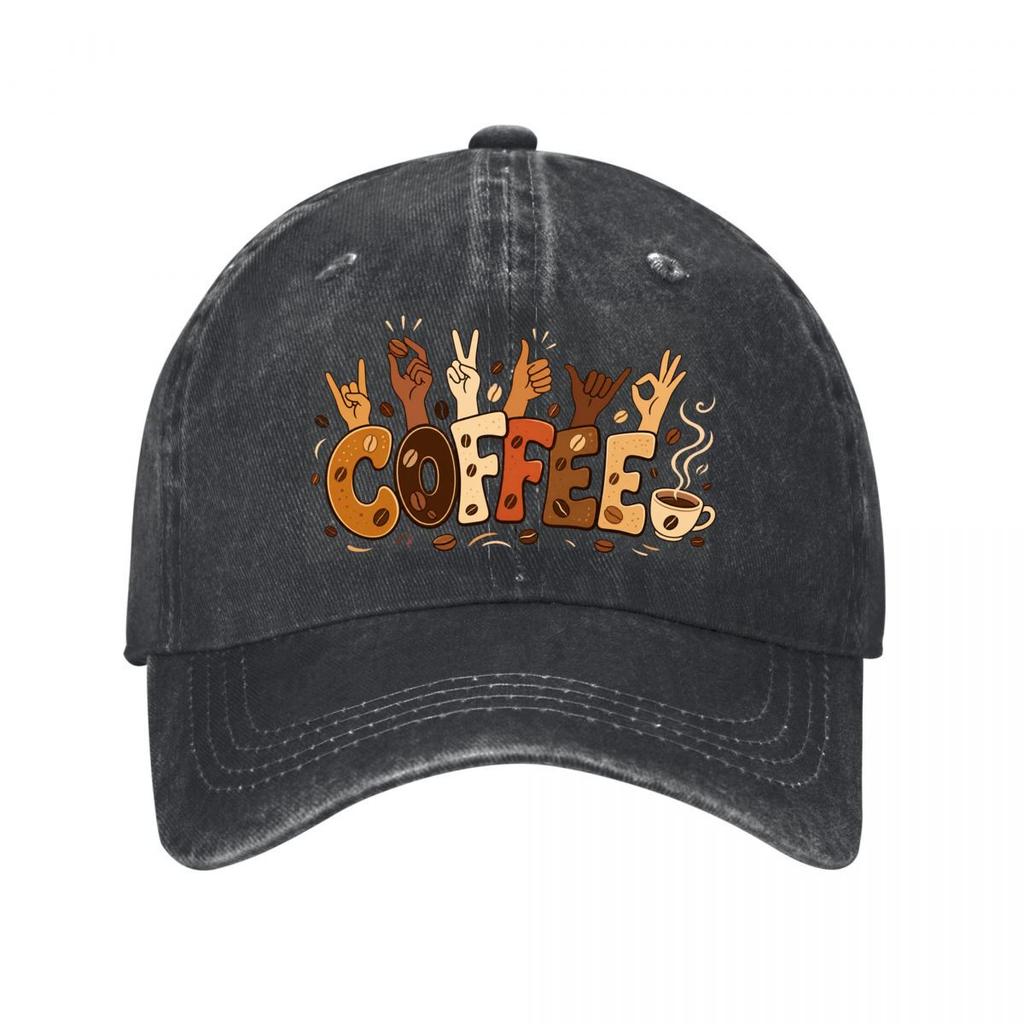 Coffee Gesture Typography Cafe Lover New Vintage Washed Cotton Baseball Cap Sun Hats