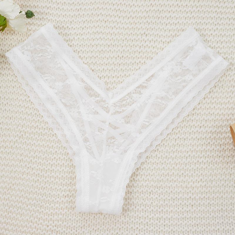Große Größe Damen Sommer Sexy Spitze Ohne Naht Kreuzbindung Hohl Taille Tanga Unterwäsche