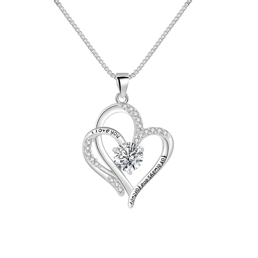 Female Heart Pendant Female, Diamond-Set Romantic Clavicle Chain Double Love Necklace
