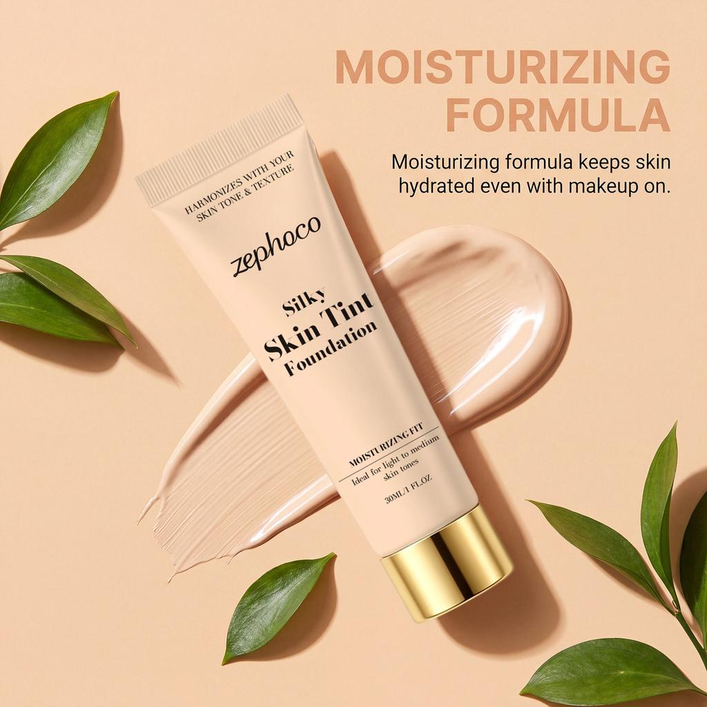 Zephoco Smooth Hydrating Foundation Natural Lightweight Silky Waterproof Portable Easy Application 30ml