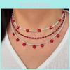 Handmade Floral Beaded Layered Necklace For Women Spring Casual Style