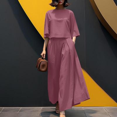 Bluză cu mâneci 3/4 pentru femei și pantaloni cu picior larg Seturi casual din două piese