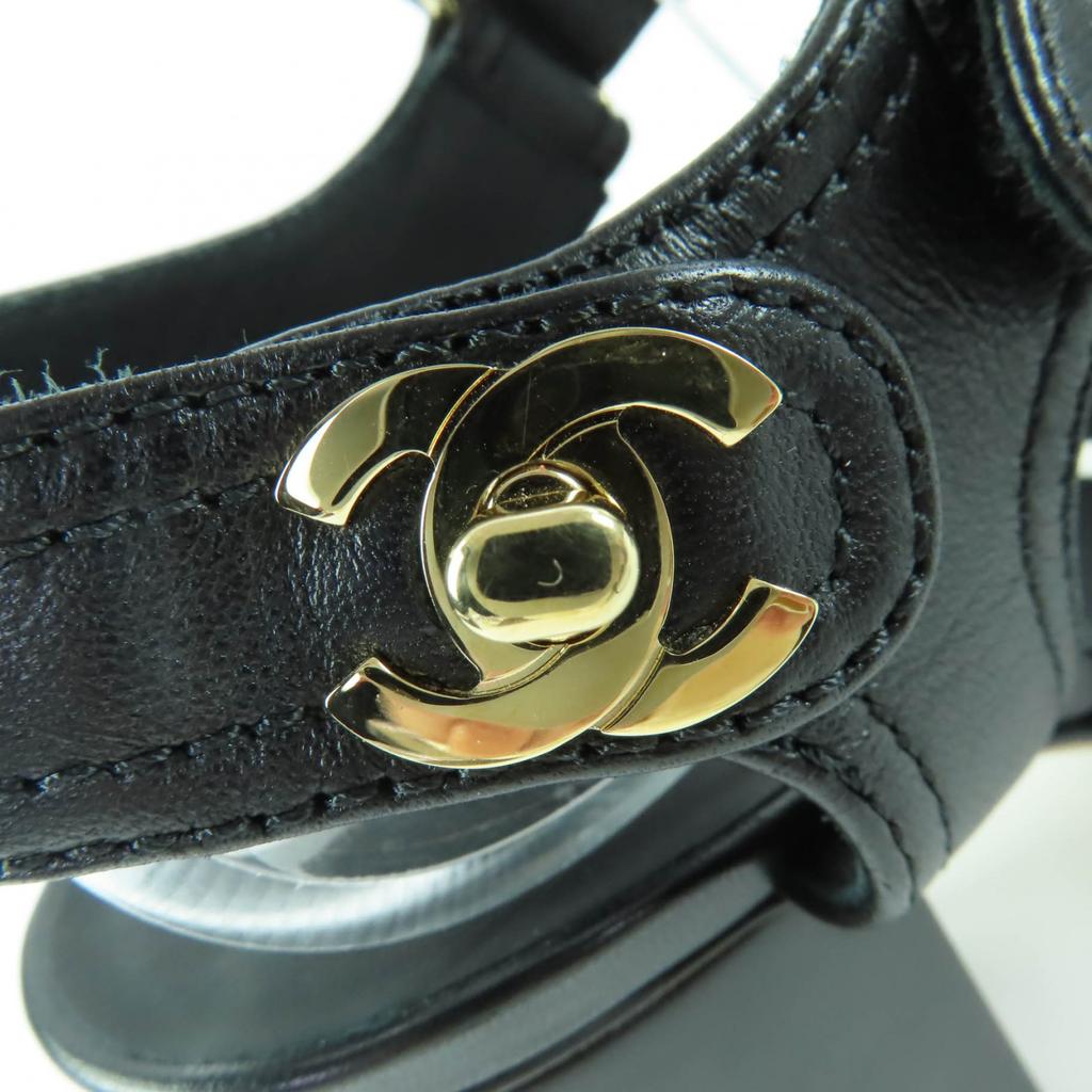 Great CHANEL Sandals COCO Mark Turnlock Sandals In Leather Black 35.5 G37387 Used