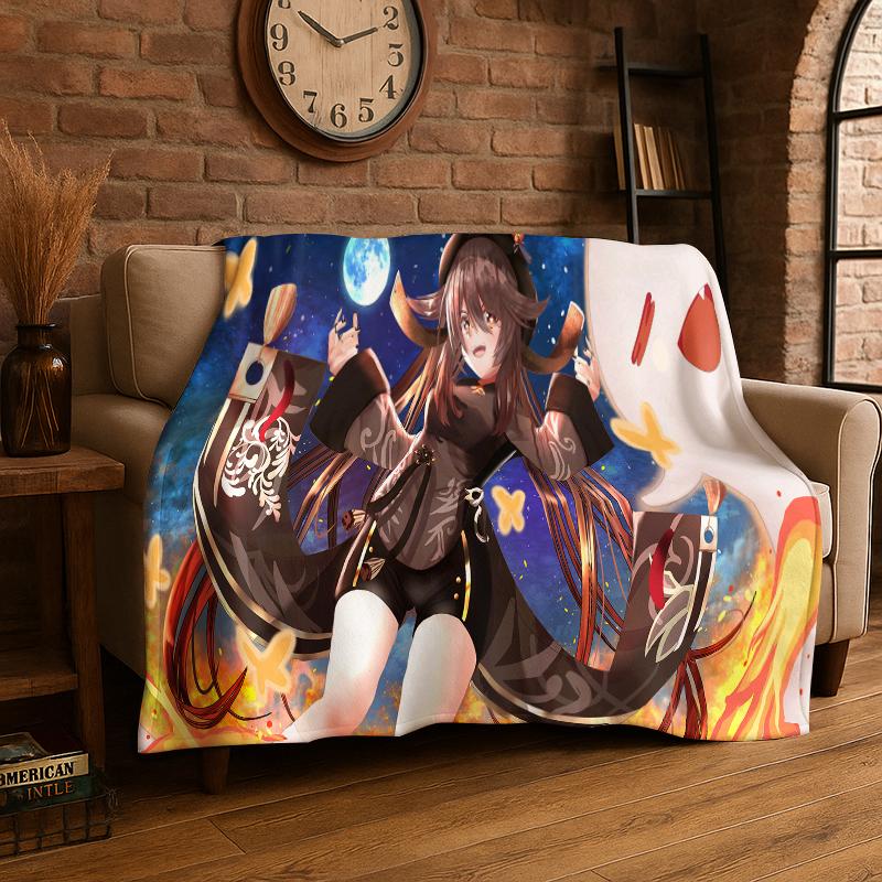 New Genshin Impact Cartoon Game Flannel Blanket Soft Warm Throw Blanket for Bedroom Living Room Bed Travel Camping Picnic Gift