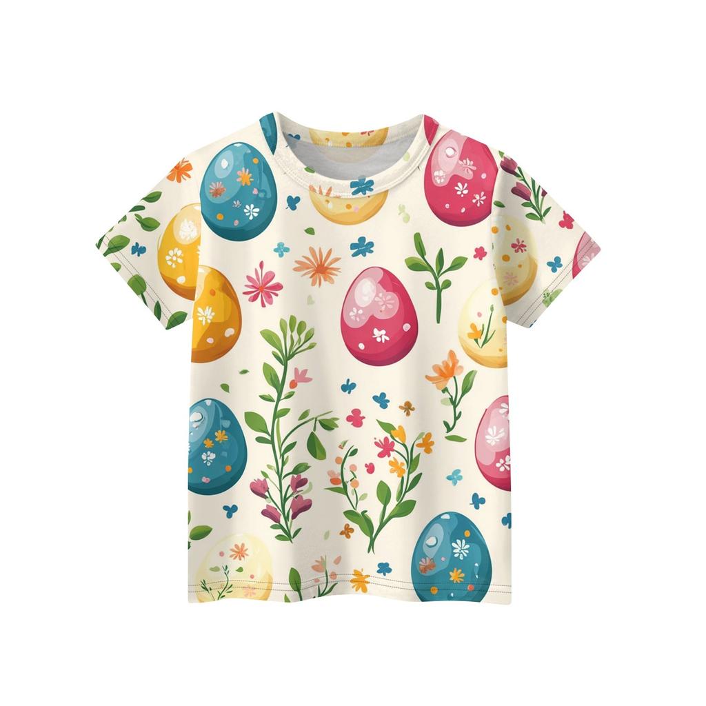 Barnmode Casual Kortärmad Påsktryck Rundhalsad T-shirt Topp