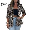Comfortable Women Suit Coat Lapel Long Sleeve Single Button Color Matching Jacket Color-Blocked Leopard Print