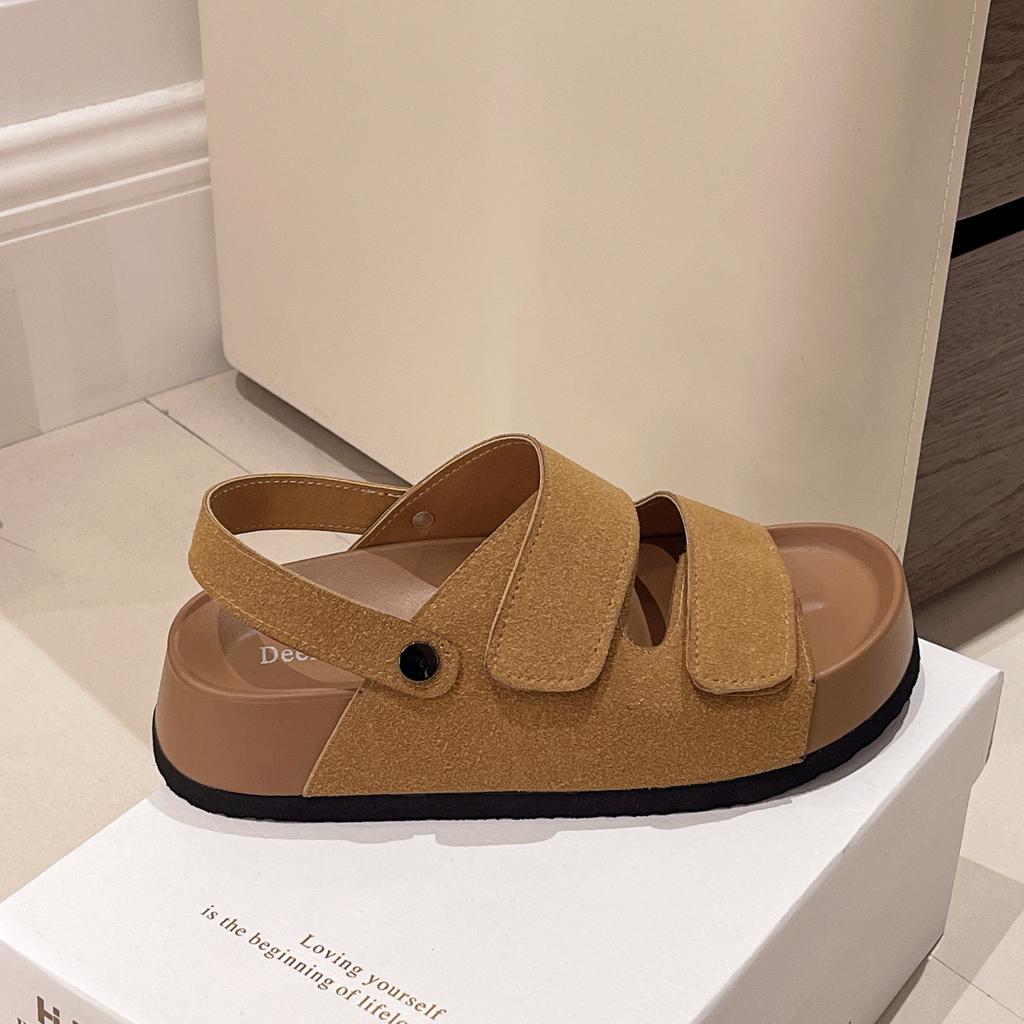 Yazlık yeni plaj Roma ayakkabıları retro cırt cırtlı kelimeli muffin tabanlı Birkenstocks sandaletler