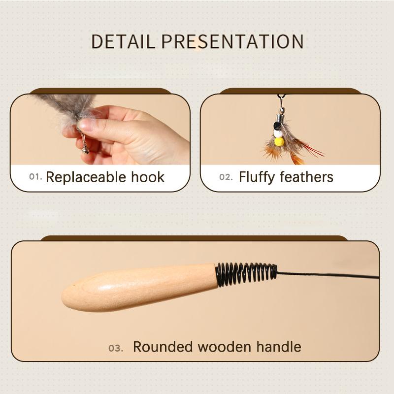 Colorful Insects Cat Teaser Stick with Bell Wooden Handle Replacement Head Indoor Interactive Kitten Spring Toy Cosas Para Gatos