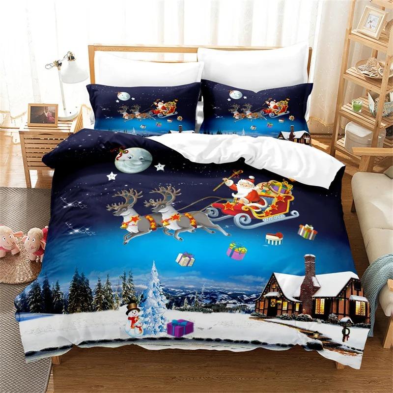 Santa Claus Bedding Set Duvet Cover New Year King Quilt Cover Christmas Decorative Children's Bedroom Hotel Duvet Cover Set