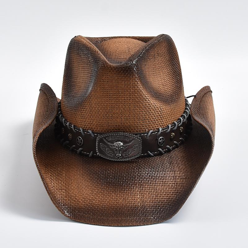 New Men's Women's Vintage Western Cowboy Hat Handmade Straw Weaving Beach Sun Hat Gentleman Lady Cowgirl Jazz Hat