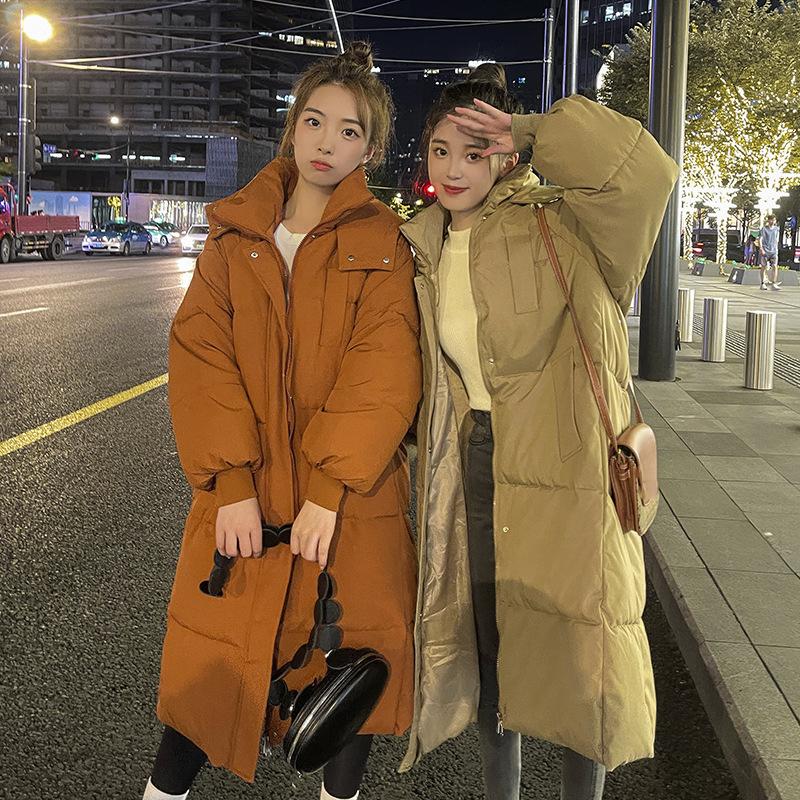 Autumn Winter Thicken Female Warm Long Parka Women Solid Color Loose Puffer Big Pocket Hooded Coat Jackets Outwear